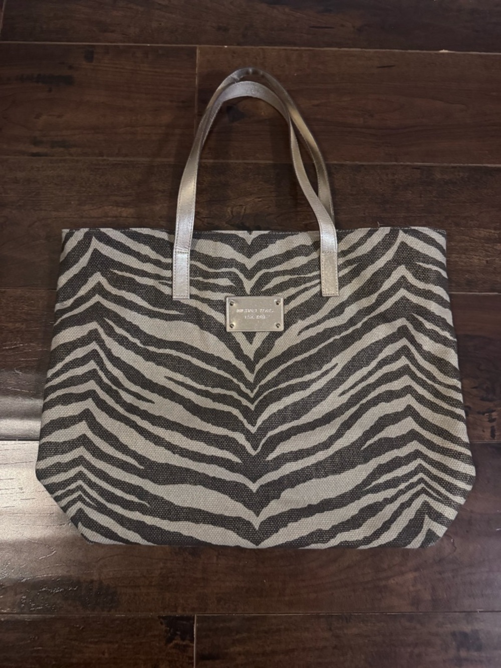 Michael Kors Gold Zebra Print Canvas Tote Women's Purse Shoulder Hand Bag